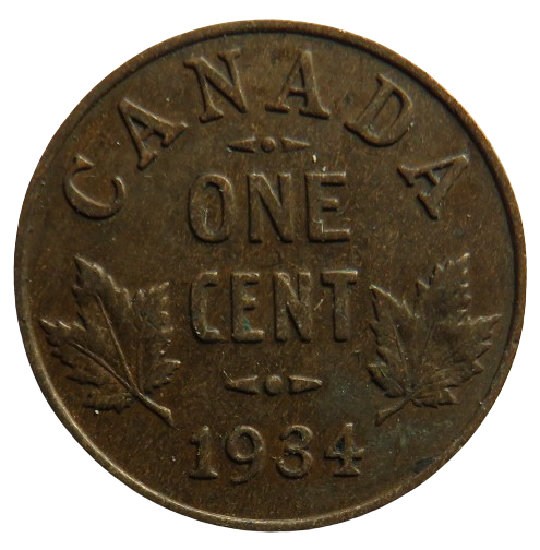 1934 King George V Canada One Cent Coin