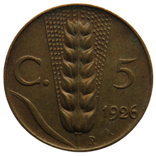 Load image into Gallery viewer, 1926 Italy 5 Centesimi Coin
