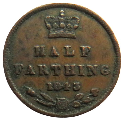 1843 Queen Victoria 1/2 Half-Farthing Coin - Great Britain
