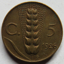 Load image into Gallery viewer, 1926 Italy 5 Centesimi Coin
