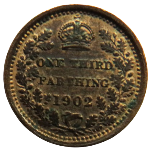 1902 King Edward VII 1/3 Farthing Coin For Use In Malta - High Grade