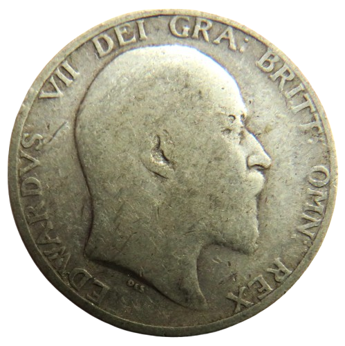 1909 King Edward VII Silver Shilling Coin - Great Britain