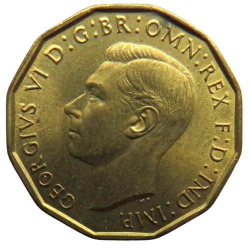 1943 King George VI Brass Threepence Coin In High Grade - Great Britain