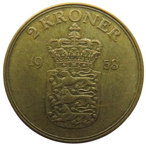 1958 Denmark 2 Kroner Coin