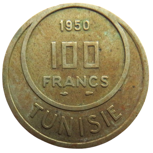 1950 Tunisia 100 Francs Coin