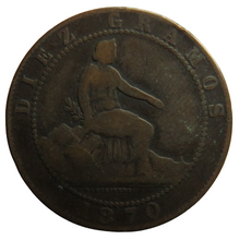 Load image into Gallery viewer, 1870 Spain 10 Centimos Coin
