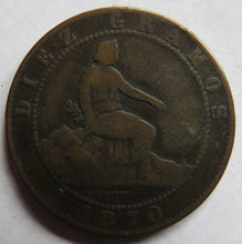 Load image into Gallery viewer, 1870 Spain 10 Centimos Coin
