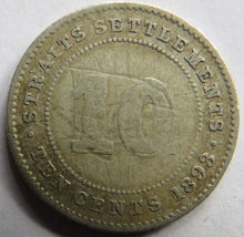 Load image into Gallery viewer, 1893 Queen Victoria Straits Settlements Silver 10 Cents Coin
