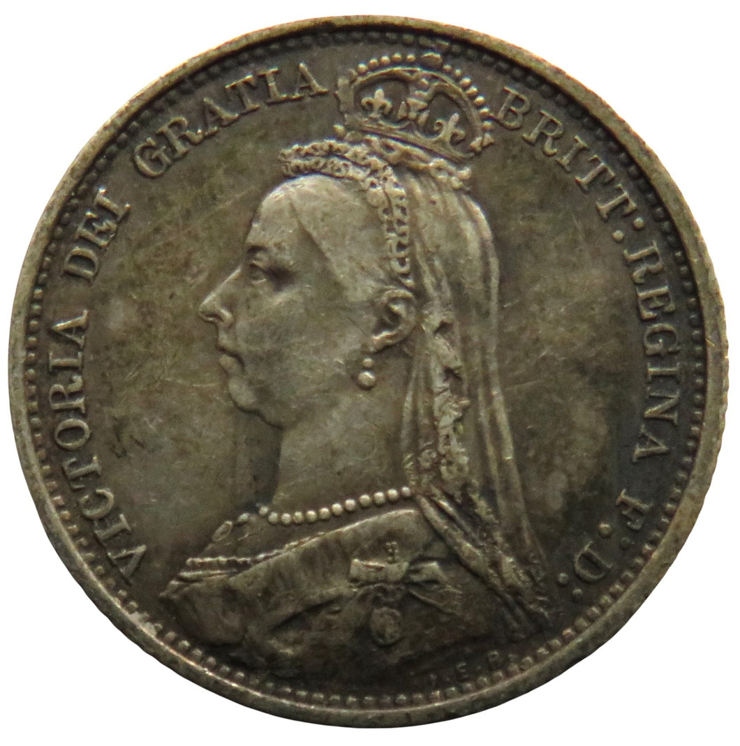 1887 Queen Victoria Jubilee Head Silver Sixpence Coin