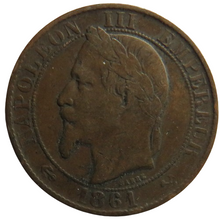 Load image into Gallery viewer, 1861-K France Napoleon III 5 Centimes Coin
