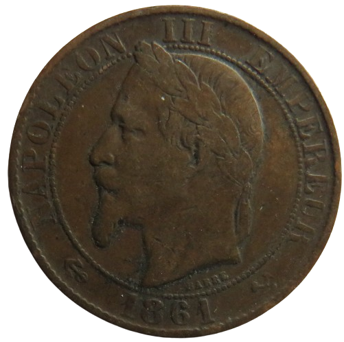 1861-K France Napoleon III 5 Centimes Coin