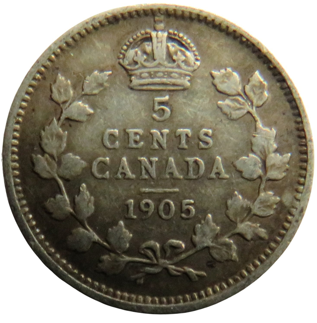 1905 King Edward VII Canada Silver 5 Cents Coin