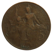 Load image into Gallery viewer, 1910 France 5 Centimes Coin
