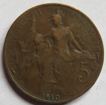 Load image into Gallery viewer, 1910 France 5 Centimes Coin
