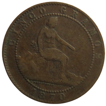 Load image into Gallery viewer, 1870 Spain 5 Centimos Coin
