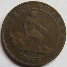 Load image into Gallery viewer, 1870 Spain 5 Centimos Coin
