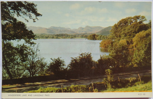 Vintage Postcard of Windermere Lake and Langdale Pikes