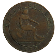 Load image into Gallery viewer, 1870 Spain 5 Centimos Coin
