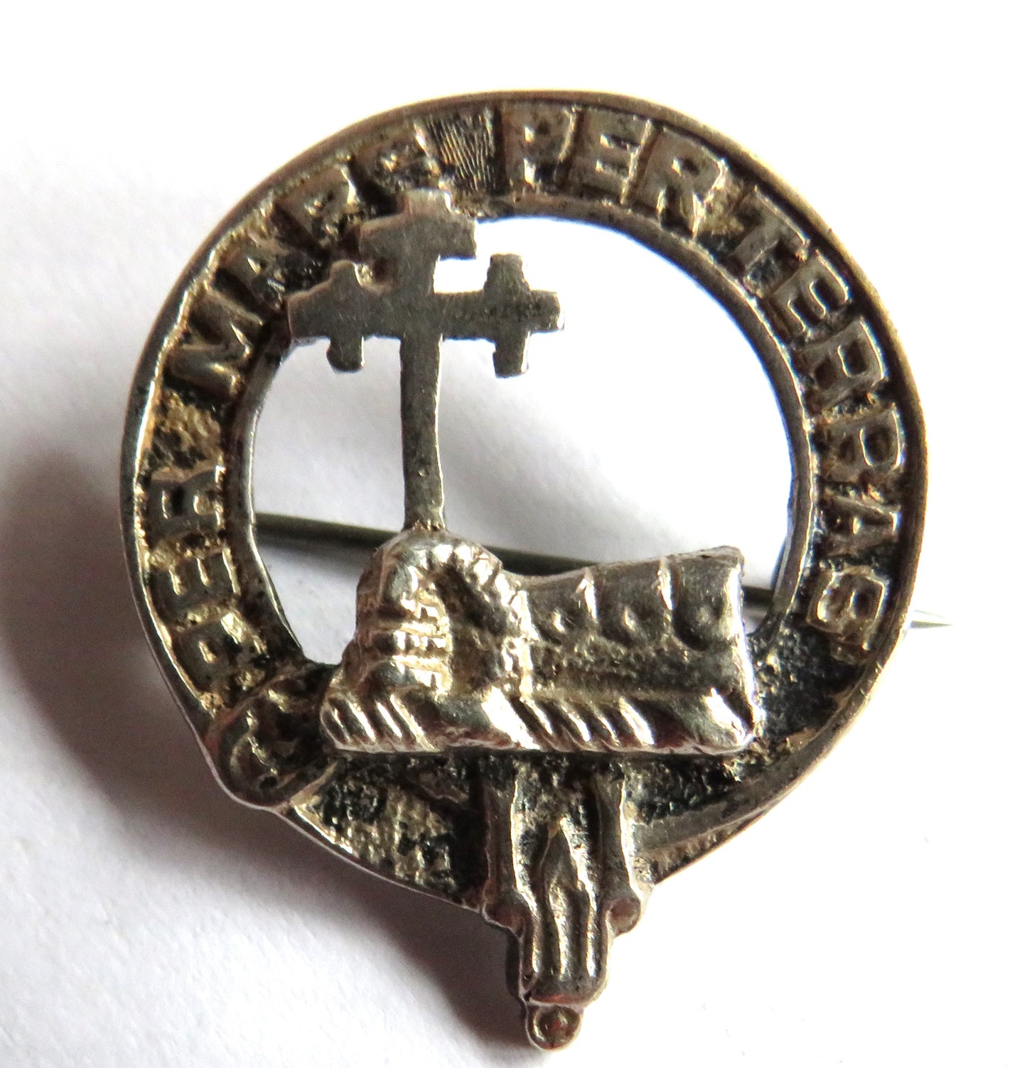 Clan MacDonald Per Mare Per Terras Vintage Sterling Silver Badge