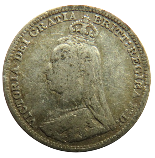 1890 Queen Victoria Jubilee Head Silver Threepence Coin - Great Britain
