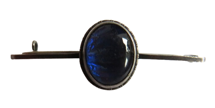 Antique Sterling Silver & Butterfly Wing Bar Brooch