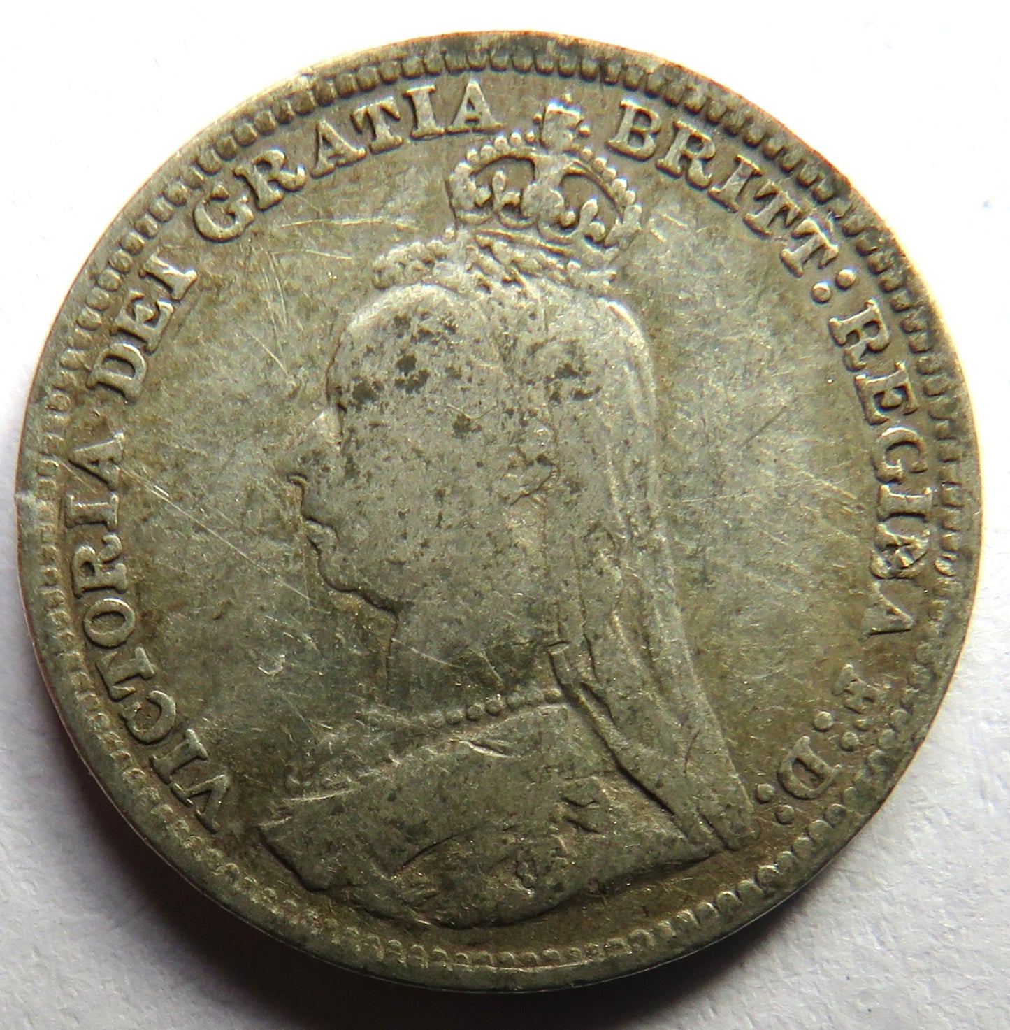 1890 Queen Victoria Jubilee Head Silver Threepence Coin - Great Britain
