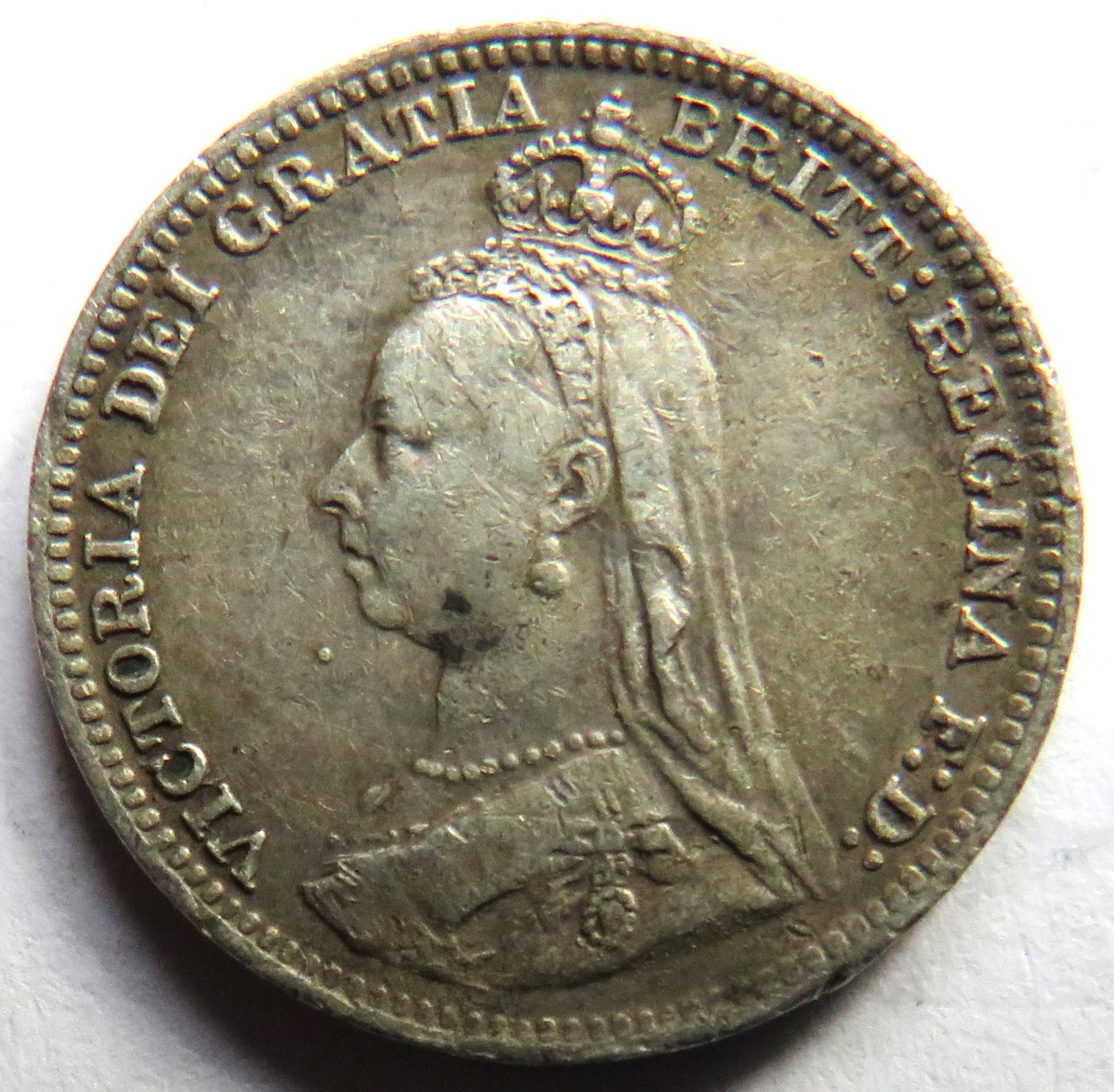 1892 Queen Victoria Jubilee Head Silver Threepence Coin - Great Britain