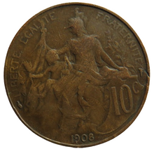 Load image into Gallery viewer, 1908 France 10 Centimes Coin
