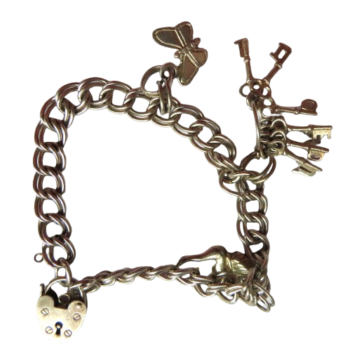 Vintage Ladies Sterling Silver Charm Bracelet With 3 Charms