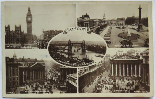 Vintage Postcard of London, Multiview Postcard, 1919
