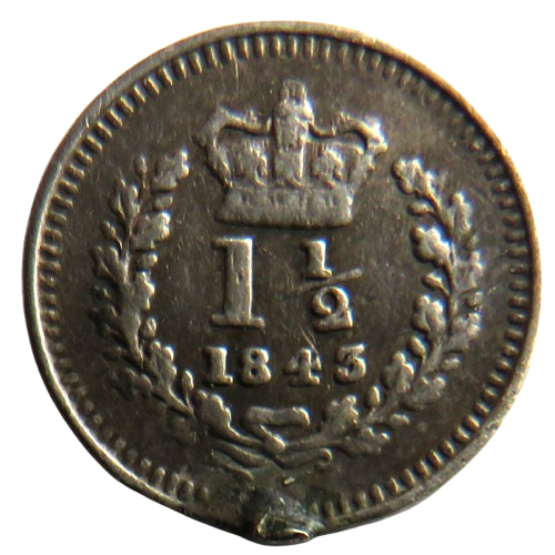 1843 Queen Victoria Silver Three-halfpence Small Coin