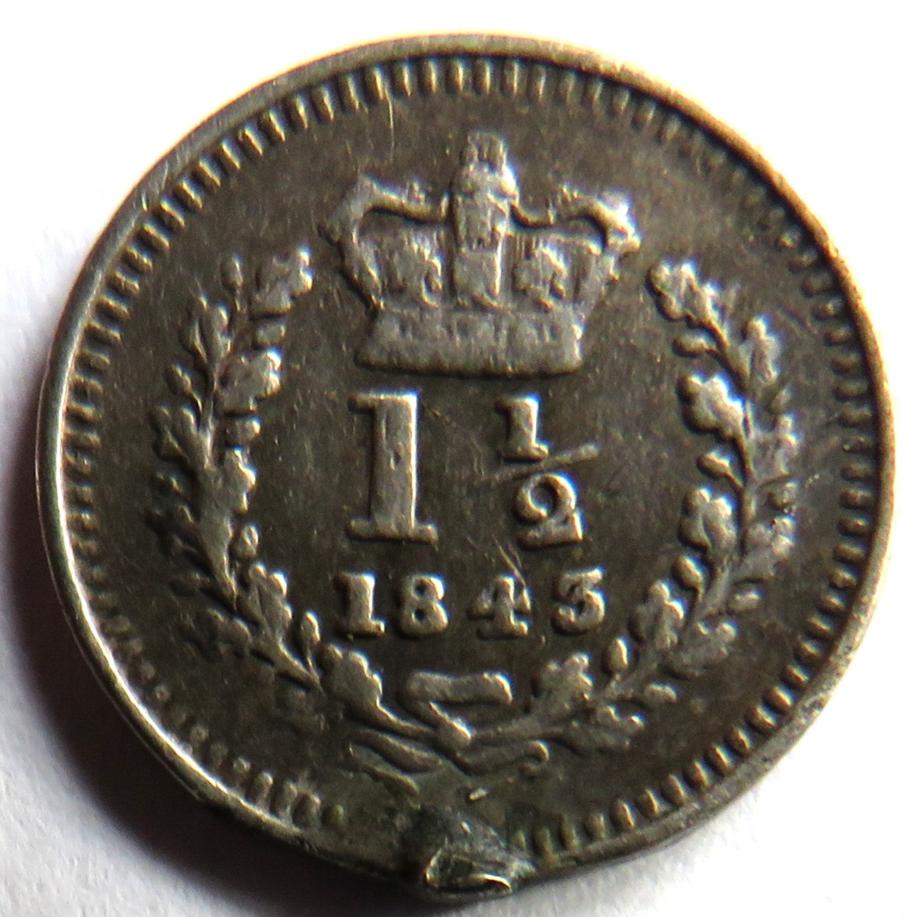 1843 Queen Victoria Silver Three-halfpence Small Coin