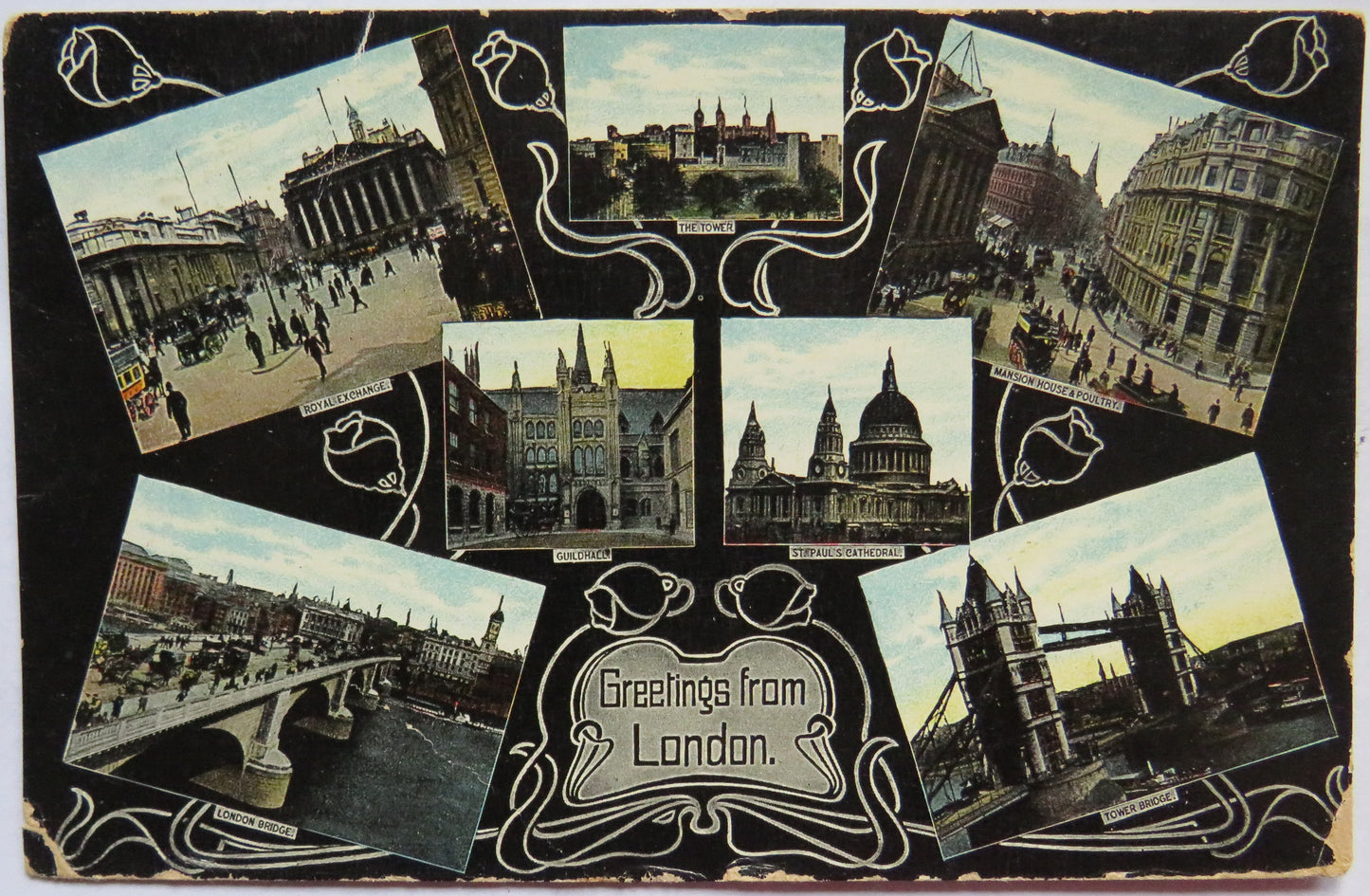 Vintage Postcard of Greetings from  London, 1908