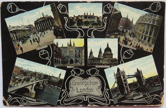 Vintage Postcard of Greetings from  London, 1908