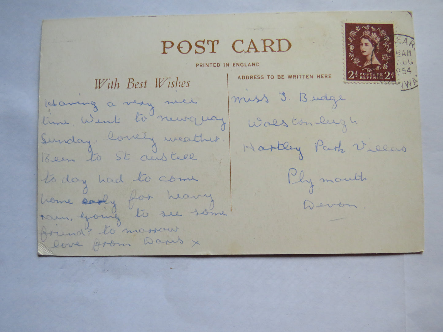 Vintage Postcard of Thinking Of You At Mevagissey, Multiview, 1954