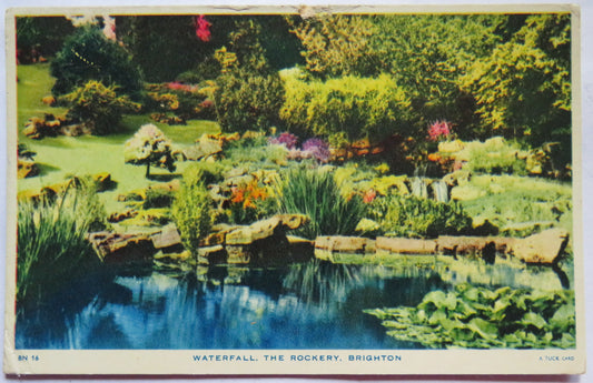 Vintage Postcard of Waterfall, The Rockery, Brighton, 1959