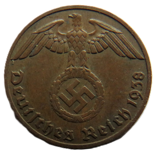 1938-J Germany - Third Reich One Reichspfennig Coin