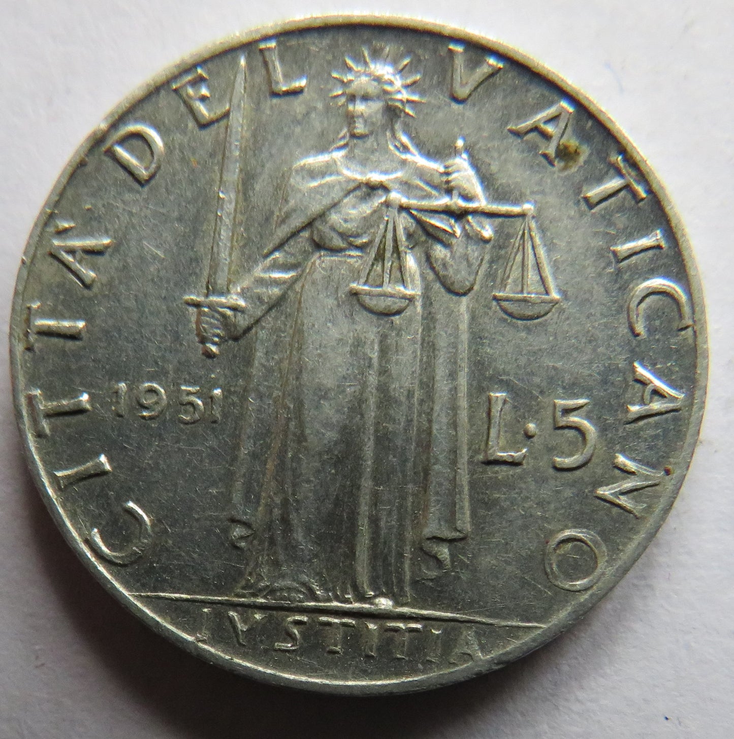 1951 Vatican City 5 Lire Coin