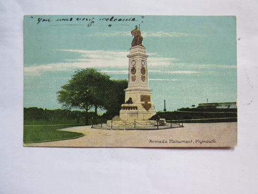 Vintage Postcard of The Armada Monument, Plymouth, 1910