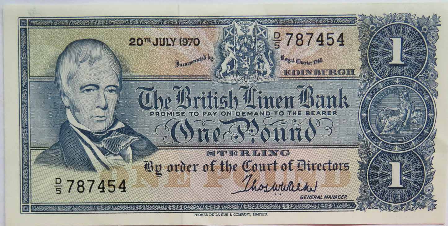 1970 The British Linen Bank £1 One Pound Banknote High Grade