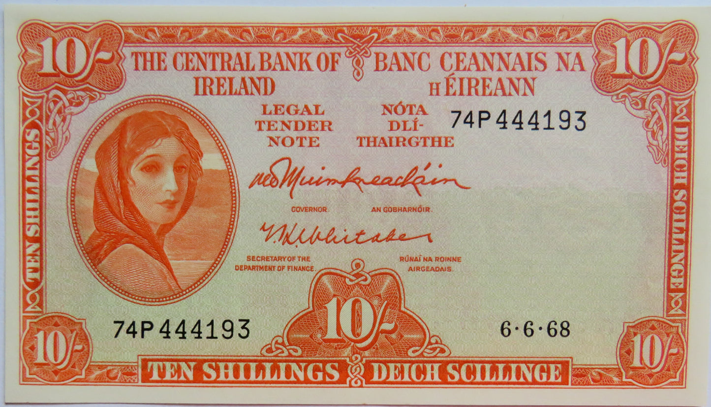 1968 Ireland 10/- Ten Shillings Banknote UNC