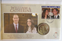 Load image into Gallery viewer, 2011 Falkland Islands 1 Crown Coin &amp; Stamp Cover William &amp; Catherine
