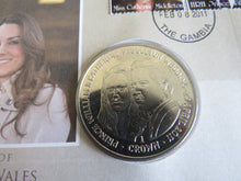 Load image into Gallery viewer, 2011 Falkland Islands 1 Crown Coin &amp; Stamp Cover William &amp; Catherine
