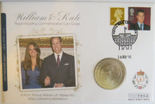 Load image into Gallery viewer, 2010 Alderney £5 Coin &amp; Stamp Cover William &amp; Kate
