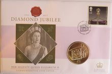 Load image into Gallery viewer, 2012 Jersey £5 Coin &amp; Stamp Cover Queen Elizabeth Diamond Jubilee
