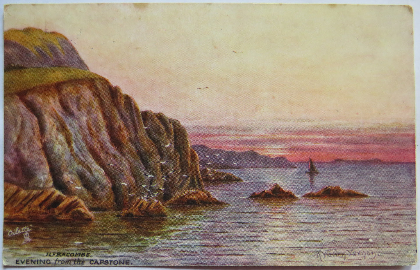 Vintage Postcard of Ilfracombe, Evening from the Capstone, 1905