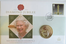 Load image into Gallery viewer, 2012 Fiji $10 Coin &amp; Stamp Cover Diamond Jubilee Elizabeth II
