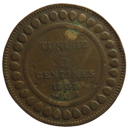 1907-A Tunisia 5 Centimes Coin