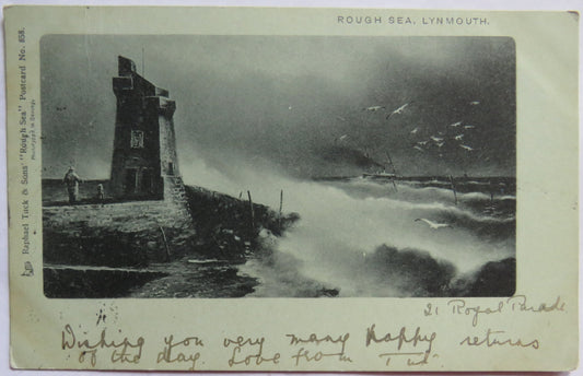 Vintage Postcard of Rough Sea, Lynmouth, 1903
