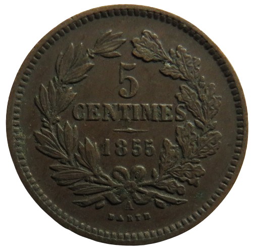 1855-A Luxembourg 5 Centimes Coin